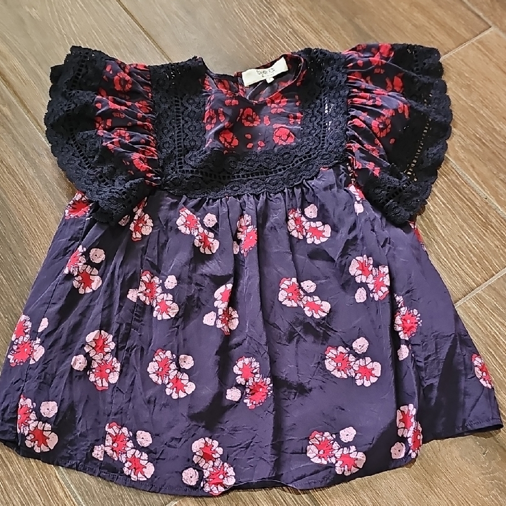 SEA New York Silk Ruffled Top Sz 4 FLAW